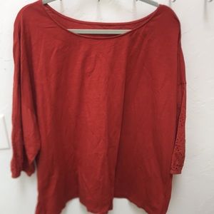 GARNET HILL 100% organic cotton embroidered sleeves top/ blouse XL